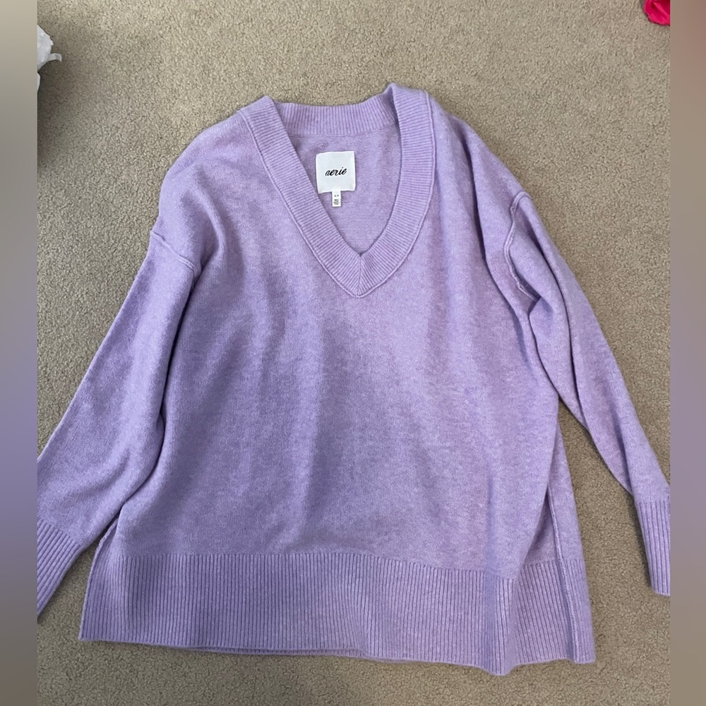 Aerie Purple V-Neck Sweater Relaxed Fit size small